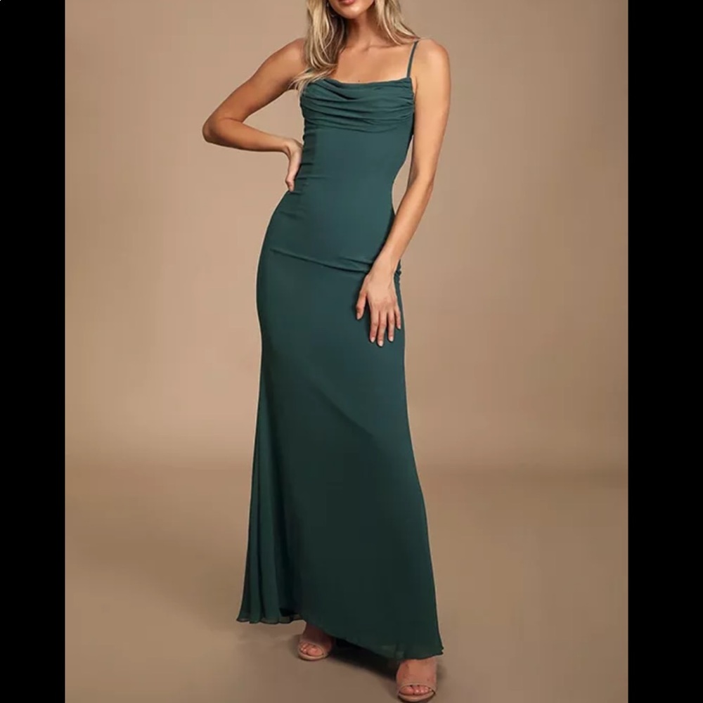Lulus captivating emerald green cowl neck dress